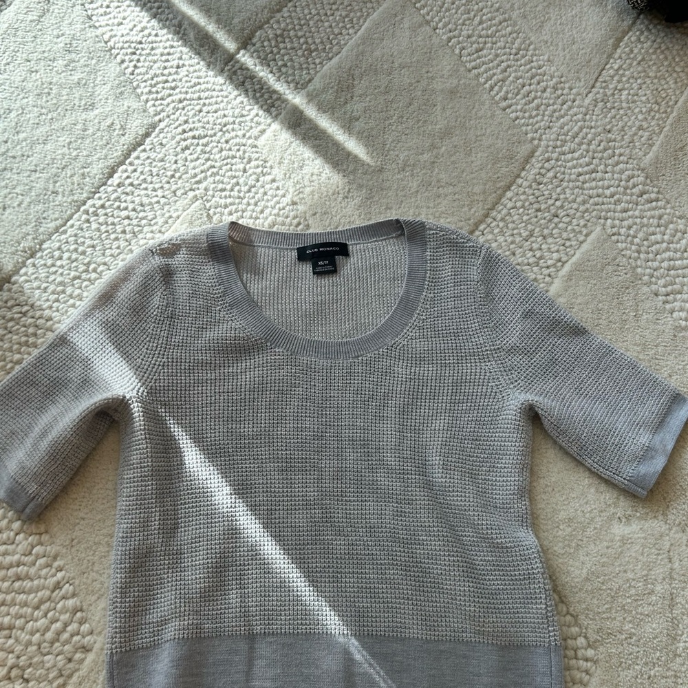 Club Monaco Light Grey/Blue Cropped Crew Neck Sweater